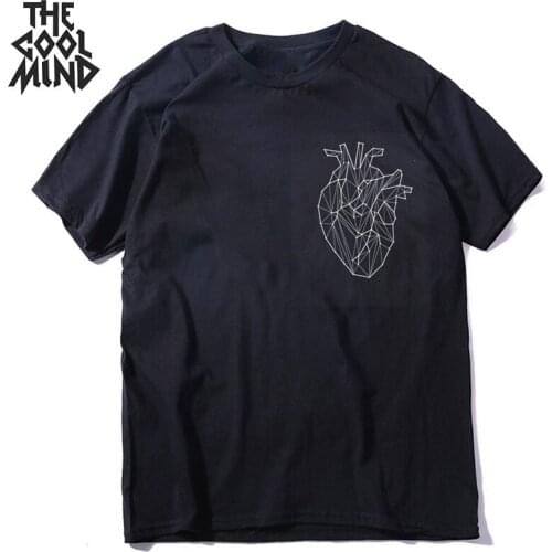COOLMIND 100% cotton streetwear rock heart men T shirt casual loose summer men t-shirt o-neck tshirt men tee shirts tops