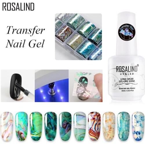 ROSALIND Transfer Gel Nail Polish With Sticker Nail Gel Hybrid Primer UV Lamp For Manicure Semi Permanent Gel Lacquer Nail Art