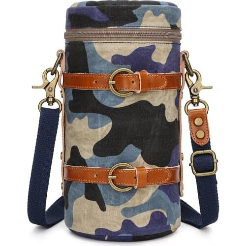 Canvas leather portable waterproof shockproof small protector camera lens padded pouch barrel bag