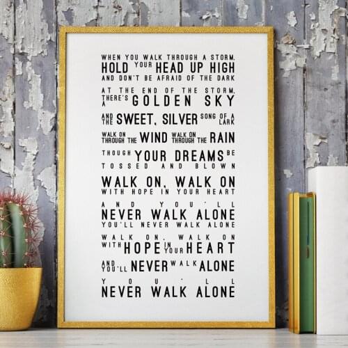Canvas Printed Posters Home Decoration Painting You Ll Never Walk Alone Lyrics Wall Art Picture For Football Club Modular Framed