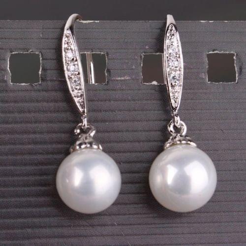 Good 8-9mm perfect round white Australia south sea pearl dangle earring