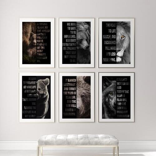 Wild Lion Wolf Letter Motivational Quote Art Poster and Print Canvas Painting Decorative Wall Art Picture for Office Home Decor