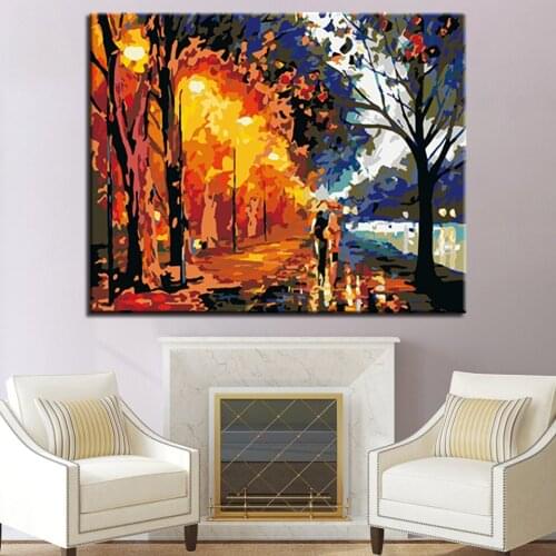 Canvas Painting Autumn Walk In The Rain Canvas Poster Print for living room home wall decoration no frame