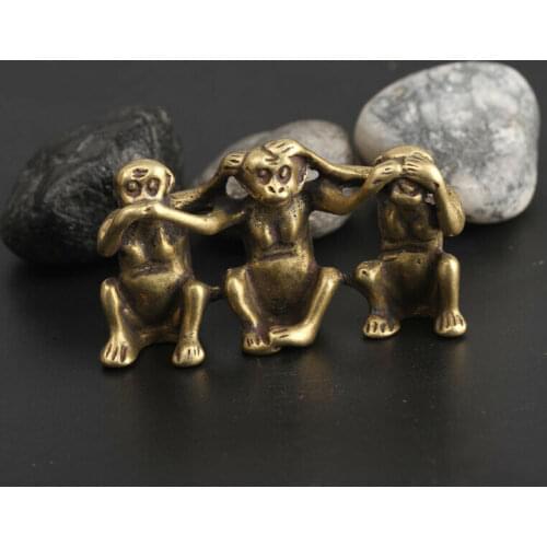 Chinese Antique Collectible Bronze Zodiac Three not Monkey statue Pendants