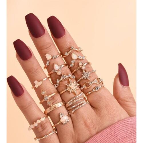 17pcs Knuckle Rings Ring Retro Jewelry Set for Women Luxury Boho Vintage Punk Gift Witch Party Gothic Emo Fashion Chunky Crystal