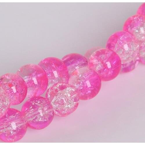6/ 8mm 10mm shocking pink white Two-Tone Color Round Glass Crackle Loose Spacer Beads For Jewelry Making DIY Bracelet & Necklace