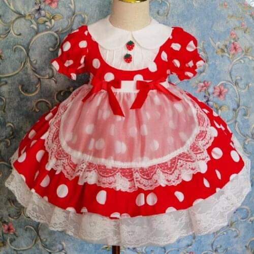 Baby girl summer vintage Spanish lolita polka dot princess dress kids casual lace stitching ball gown dress
