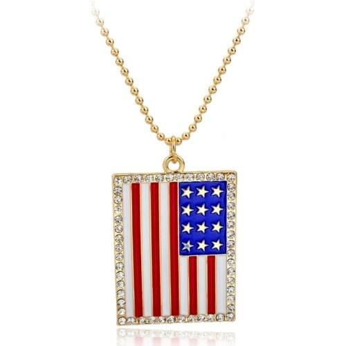 Fashion Vintage Alloy Sweater Chain Long Necklaces Carved Retro Enamel Us Uk Flag Austrian Crystal Pendant Necklace Sne150872106
