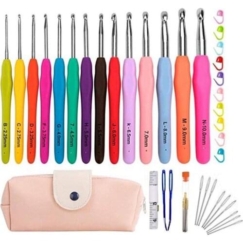 Crochet Tool Set Stitches Knitting Craft Case Multicolor Aluminum High Quality DIY With Pink Bag Soft Handle Hooks Needles
