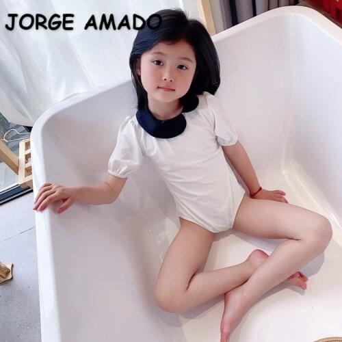 2021 New Korean Style Summer Teenagers Girls Swimwear 1-Pcs Sets Patchwork Swimsuit Children Cute Style Clothes E1027