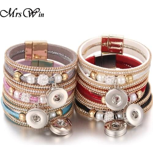 New Snap Button Jewelry Starfish Vintage Beaded Leather Snap Bracelet Fit 18mm Snap Buttons Bohemia Magnet Leather Bracelets