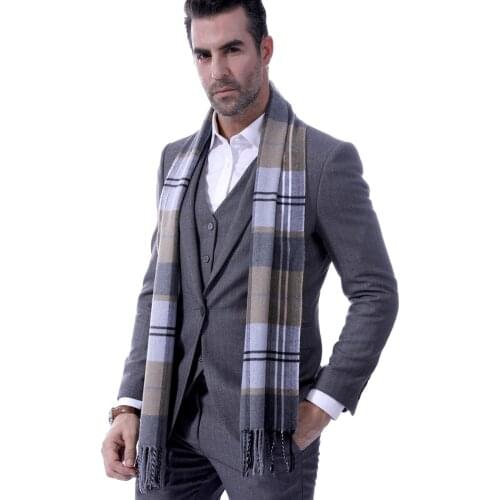 New Plaid mens scarf mens Korean version of middle aged and elderly students' fringed warm neck