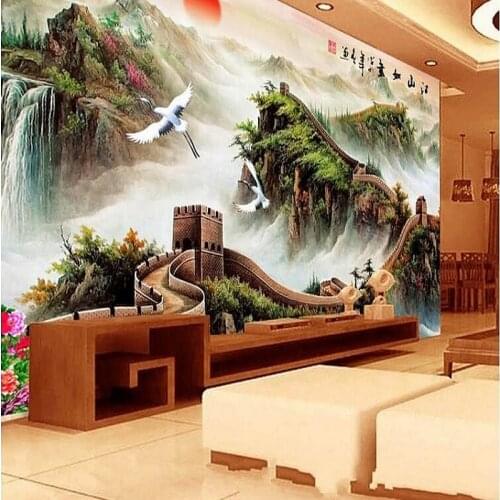 3d Chinese landscape painting of the Great Wall V background wallpaper wallpaper living room hotel lobby mural Beibehang