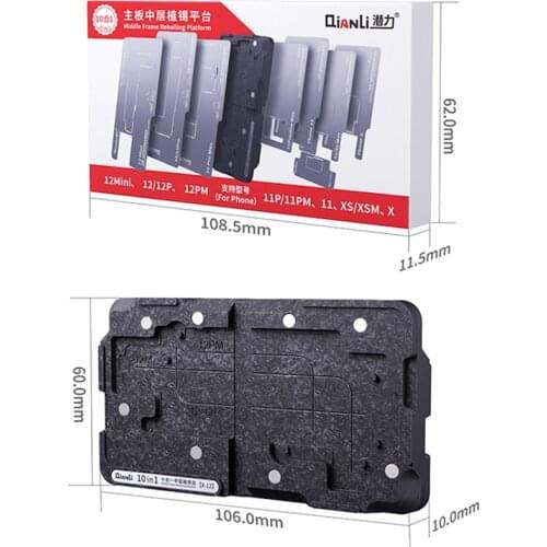 Qianli 10 In 1 Middle Frame Reballing Platform for X XS XSMAX 11 12 12promax 12Mini Motherboard Repair Fixture With Stencil