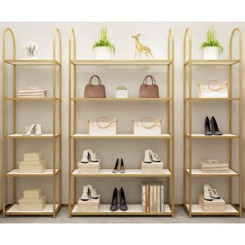 Shoe store shoe rack display rack floor display shelf multi-layer shelf gold decoration clothing store bag shelf