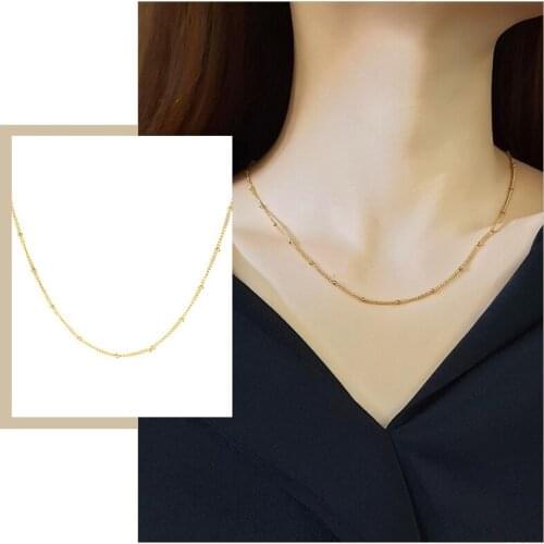 Simple Gold Color Chain Choker Necklaces for Women Anti-allergy Little Beads Charm Necklace Dainty Female Lady Collar Gifts 44cm