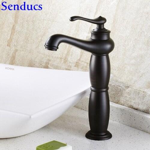 Senducs Black Bathroom Brass Basin Faucet Quality Black Bronze Bathroom Mixer Tap Deck Mounted Black Basin Sink Faucet