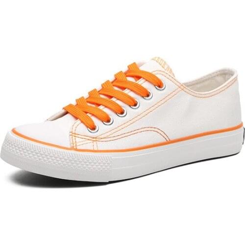 Spring Summer White Canvas Vulcanized Shoes Female Students 2021 New Dirty Orange Shallow Mouth Flat Small Fresh Sneakers