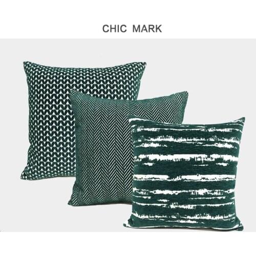 Chenille Geometric Abstract Jacquard Cushion Cover Ins Hot Sale Green Series Pillow Case Bedroom Home Sofa Decoration 45*45cm
