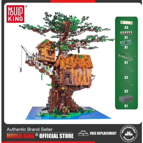 MOULD KING Building Blocks MOC The Tree House Model With Led lights Assemble Bricks Kids Educational Toys Christmas Gifts