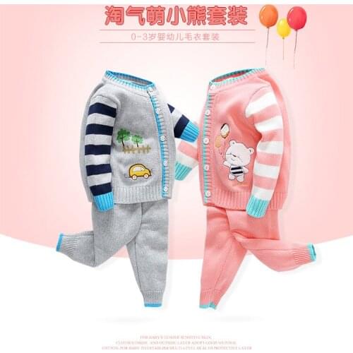 2020 Baby Girl Boy Knitted Autumn Sweater Kids Knitting Outwear Long Sleeve Baby Clothes Clothing 2Pieces(Tops+Pants)