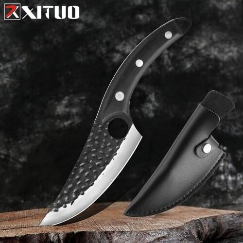 XITUO Handmade Meat Cleaver Stainless Steel Solid Wood Handle Outdoor Portable Camping Cooking Tool Butcher Knife