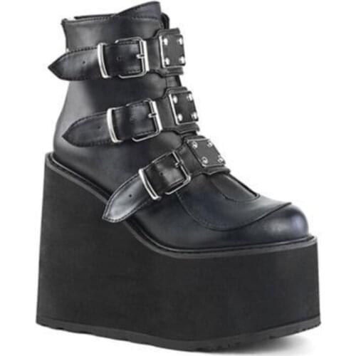 Winter Metal Buckle Boots Women Punk Female Platform Boots Wedges High Heels PU Platform boots Women Knee High Boot