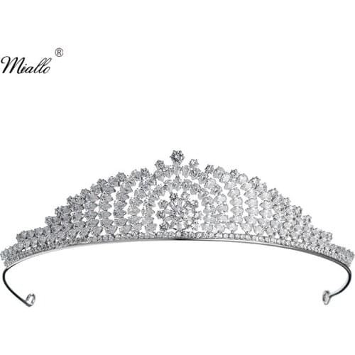 Miallo Luxury AAA Cubic Zirconia Princess Tiaras and Crowns CZ Wedding Diadem Women Hair Jewelry Bridal Headpieces