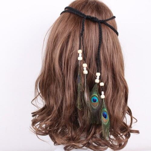 Bohemian style Indian Feather Headband Headdress Hair Rope Headwear Tribal Hippie Handmade Hair Accessories for Women 51