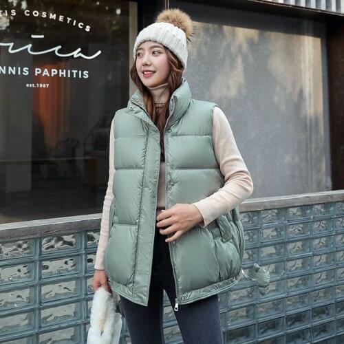Women Turn Down Collar Winter Vest Casual Loose Cotton Padded Sleeveless Vest Jacket Ladies Solid Zipper Down Cotton Waistcoat