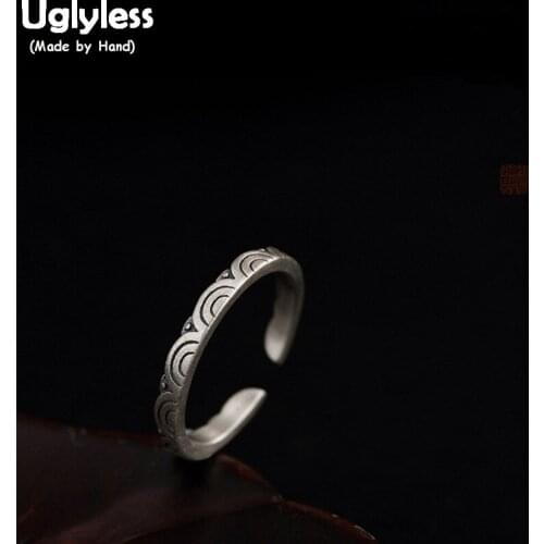 Uglyless S 925 Sterling Silver Engraved Clouds Jewelry Women Vintage Dress Rings Handmade Vulcanized Opening Ring Ethnic Bijoux