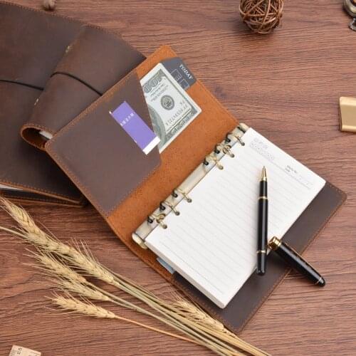 100% Genuine Leather Spiral ring binder Notebook Loose-leaf Handmade Cowhide Diary Journal Vintage