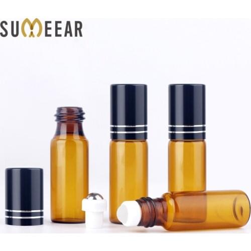 100Pcs/Lot 5ml Roller Essential Oil Bottles Rollerball Container Refillable Bottle Brown Protected From Light Smear Glass Bottle