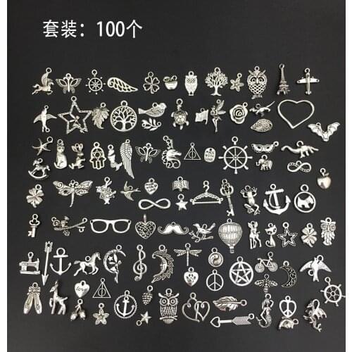 100pcs Style Mix Antique Silver color Connectors Charms Pendant DIY Making Supplies For Jewelry components Finding Accessories
