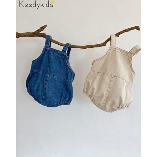 Koodykids 2021 Baby Girl Boy Blue jeans Rompers Bodysuits Toddlers jeans Rompers Spring Clothes Summer Baby Boy Blue Romper