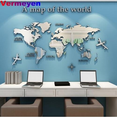 3D World Map Wall Sticker Acrylic Solid Color Crystal Bedroom Wall With Living Room Classroom Stickers Office Decoration Ideas