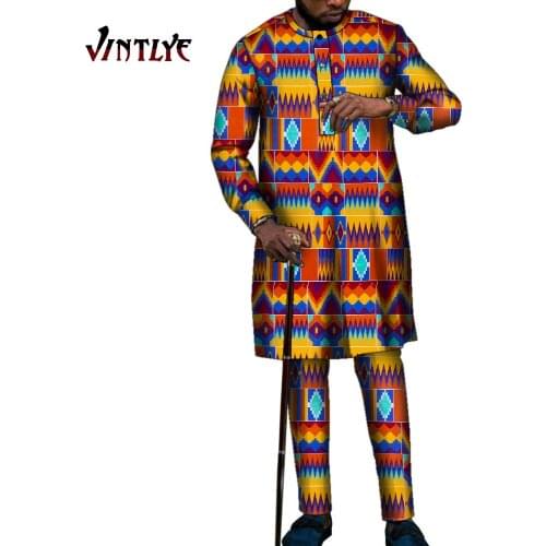 African Style Men Outfit Nigerian Traditional Man Clothes Agbada Robe Suits 2 Piece Set Long Dashiki Blouse and Pant WYN1335
