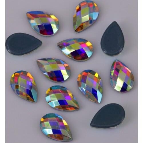 Lead Free 5x8mm Crystal AB Pear Chessboard Iron On Crystal Stones / Flat Back Hotfix Rhinestones