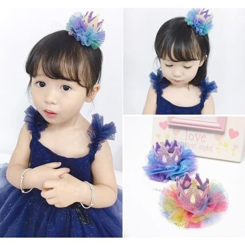 Boutique ins 10pcs Fashion Cute Glitter 3D Tiaras Hairpins Gradient Gauze Floral Crown Hair Clips Princess Party Headwear