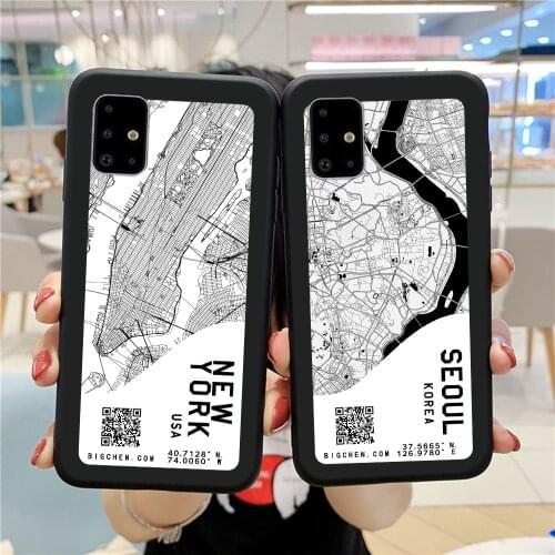 S20 FE A42 Travel City Map Phone Case For Samsung A51 A71 A50 A70 Note 20 Ultra A40 A41 A21S M21 A52 A72 S21 Silicon Back Cover