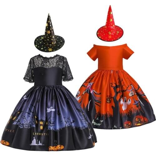 Halloween Party Children Dresses For Girls Carnival Cosplay Costume Fashion Printed Lace Princess Girls Dress 3-10Y Kids Clothes