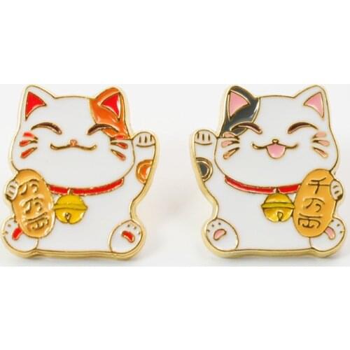Lucky Mew Maneki Neko Lucky Cat Brooch Pins Enamel Metal Badges Lapel Pin Brooches Jackets Jeans Fashion Jewelry Accessories