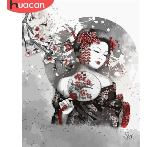 HUACAN Paint By Numbers Japanese Woman HandPainted Painting Art Gift DIY Pictures By Number On Canvas Home Decoration