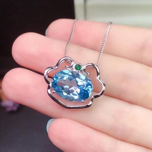 Exquisite atmosphere. 925 Pure Silver Natural Topaz Necklace, Large Gemstone, Dark Blue, New Lady Necklace