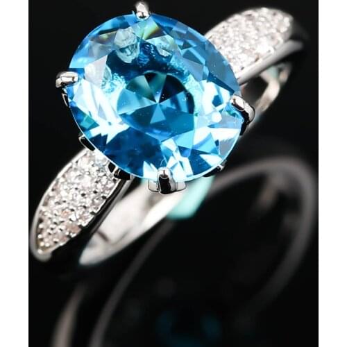 Bright Sky Blue Stone Women S925 Rings Elegant Female Party Accessories Luxury Cubic Zirconia Female Fashion Jewelry Wholesale