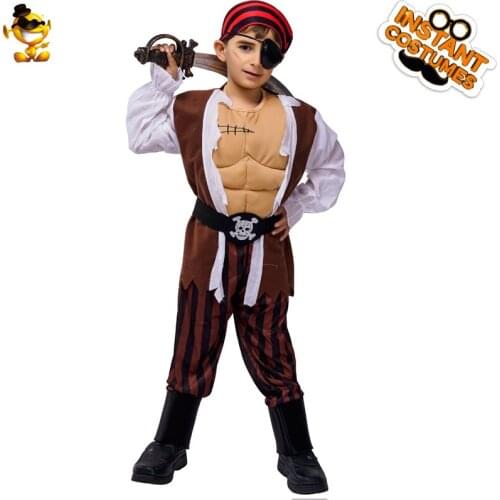 DSPLAY Kids Boys Muscle Pirate Costume Halloween Cosplay Domineering Pirate Costume Christmas Children New Year Party