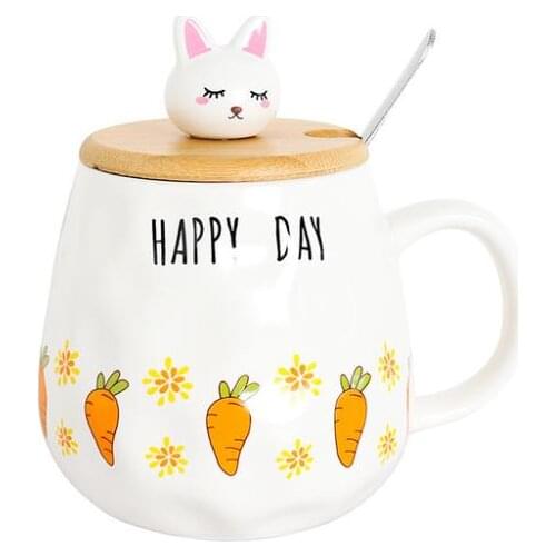 Creative Cartoon radish rabbit Mug With Lid and Spoon,Ceramic Mug Cartoon Milk Coffee Tea Cup Porcelain Mugs Drinkware Gifts