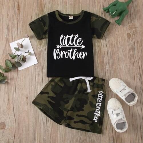 Little Brother Newborn Baby Boy Short Sleeve Cotton T-shirt Tops Camouflage Shorts Pant Bottom 2PCS Outfits Summer Clothes Set
