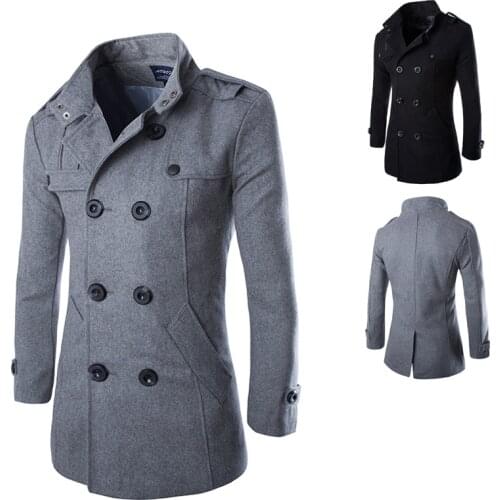 LUCLESAM 2021 Men Wool Blends Double Breasted Trench Coat Mens Thicken Slim Fit Leisure Overcoat abrigo hombre