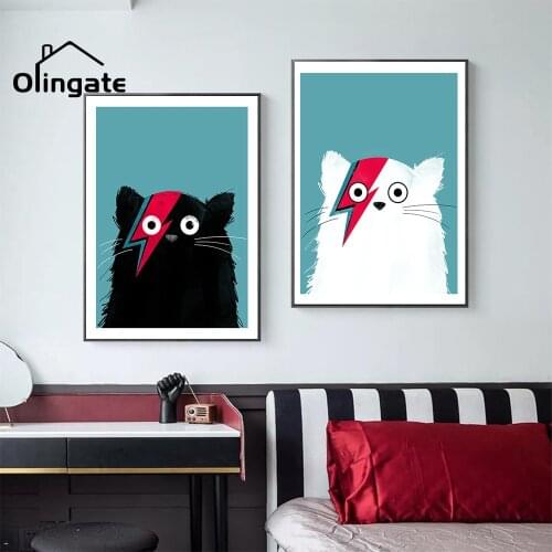 Cute Cat Wall Pictures Cartoon Animal Wall Art Posters and Prints Canvas Painting for of One Piece for Living Room Home Decor